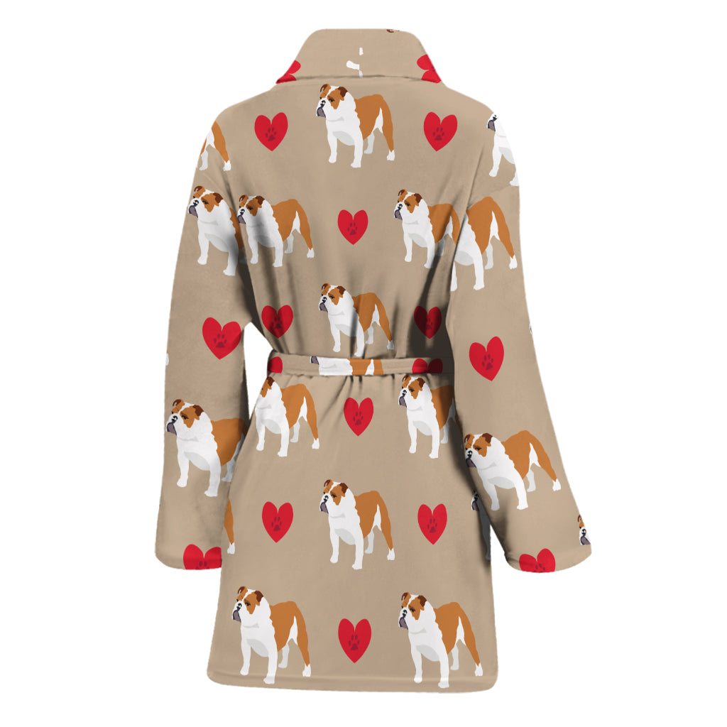 Love English Bulldog Pattern Print Women's Bathrobe