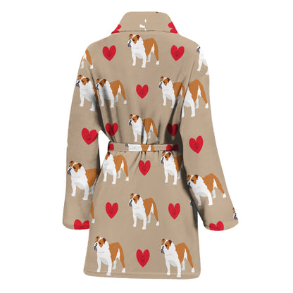 Love English Bulldog Pattern Print Women's Bathrobe