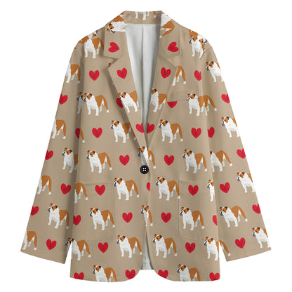 Love English Bulldog Pattern Print Women's Blazer