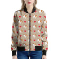 Love English Bulldog Pattern Print Women's Bomber Jacket