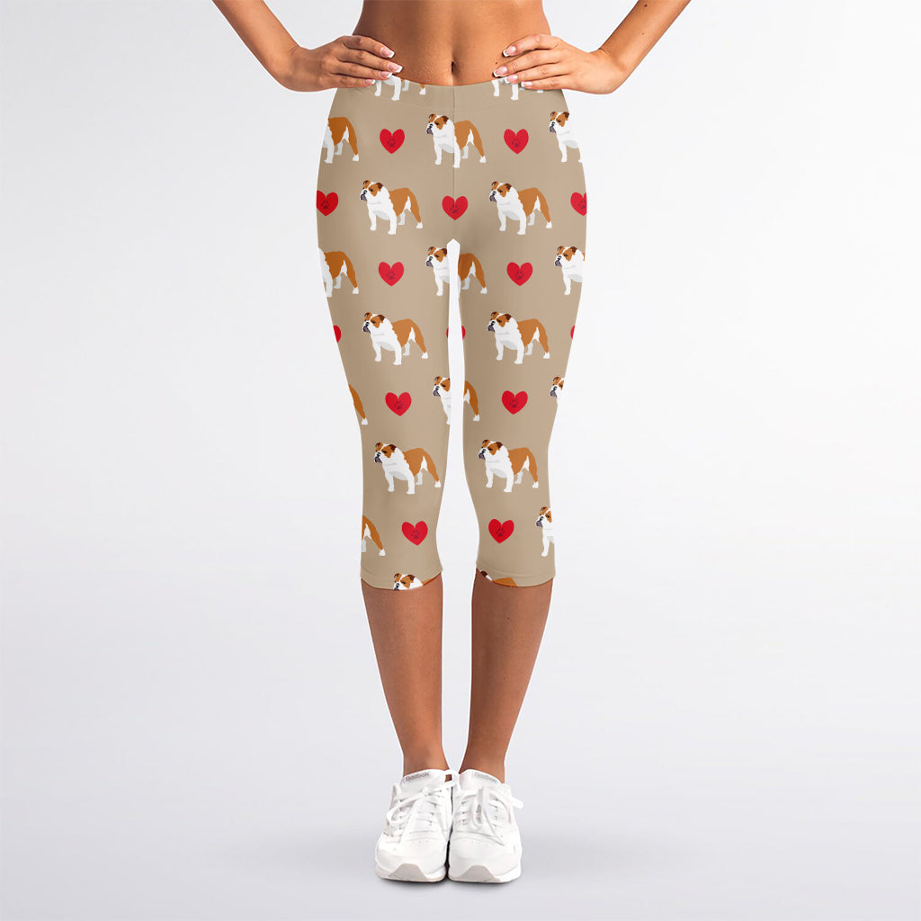 Love English Bulldog Pattern Print Women's Capri Leggings