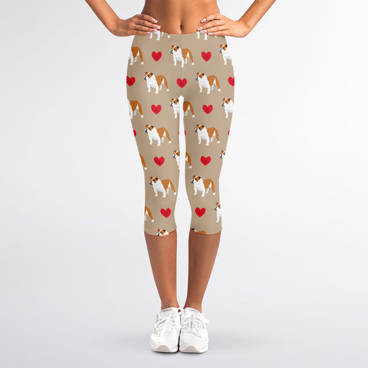 Love English Bulldog Pattern Print Women's Capri Leggings