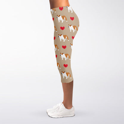 Love English Bulldog Pattern Print Women's Capri Leggings