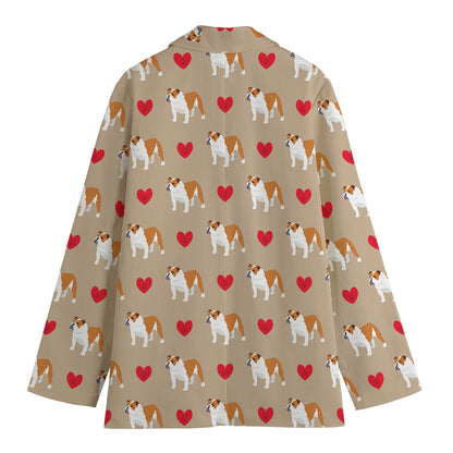Love English Bulldog Pattern Print Women's Cotton Blazer