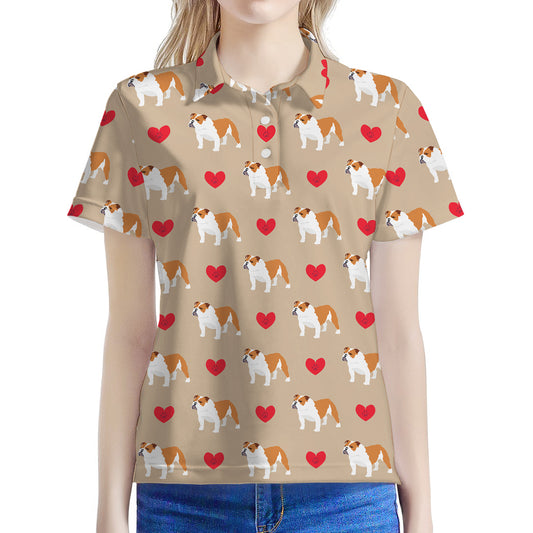 Love English Bulldog Pattern Print Women's Polo Shirt