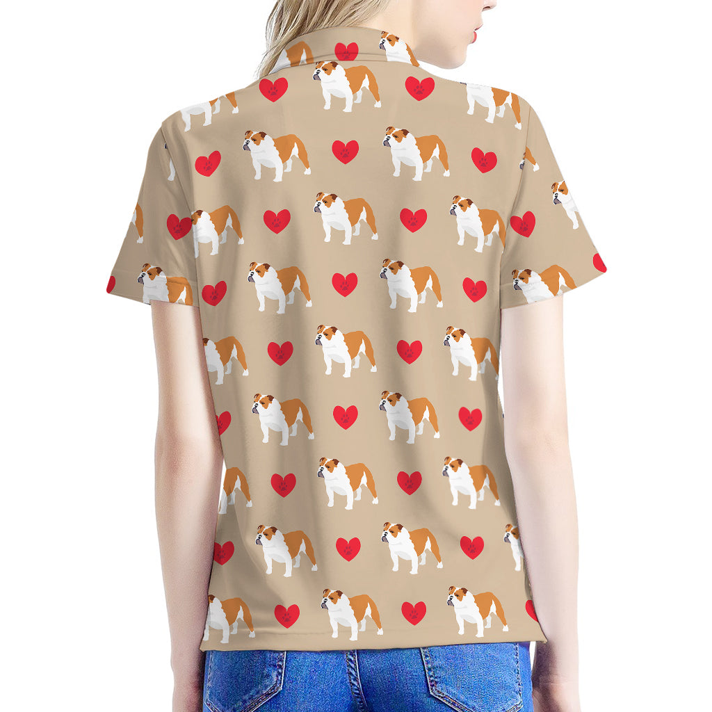 Love English Bulldog Pattern Print Women's Polo Shirt