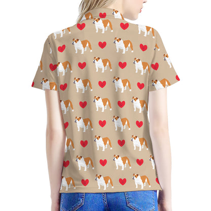 Love English Bulldog Pattern Print Women's Polo Shirt