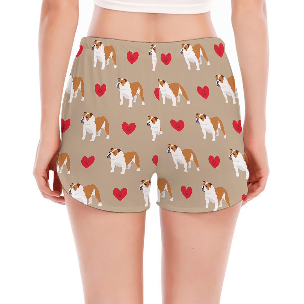 Love English Bulldog Pattern Print Women's Split Running Shorts