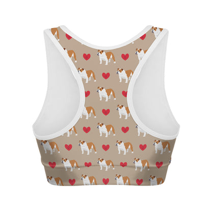 Love English Bulldog Pattern Print Women's Sports Bra