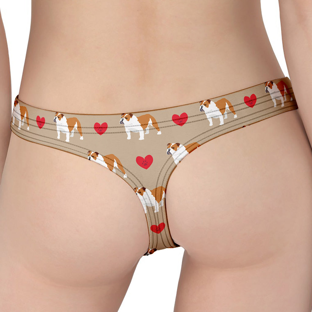 Love English Bulldog Pattern Print Women's Thong