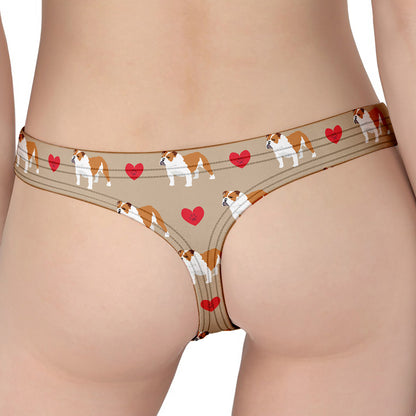 Love English Bulldog Pattern Print Women's Thong