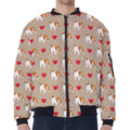 Love English Bulldog Pattern Print Zip Sleeve Bomber Jacket
