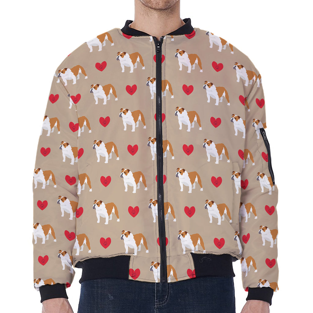 Love English Bulldog Pattern Print Zip Sleeve Bomber Jacket
