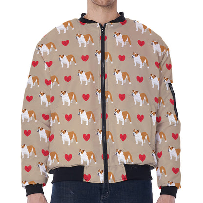 Love English Bulldog Pattern Print Zip Sleeve Bomber Jacket