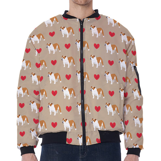 Love English Bulldog Pattern Print Zip Sleeve Bomber Jacket
