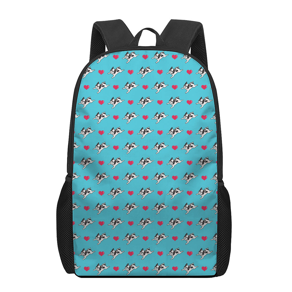 Love French Bulldog Pattern Print 17 Inch Backpack