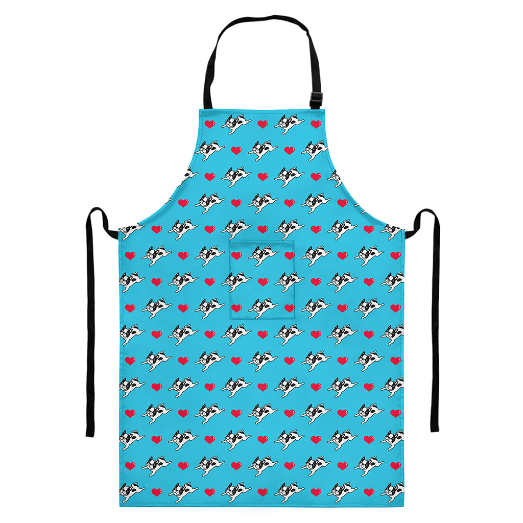 Love French Bulldog Pattern Print Bib Apron With Pocket
