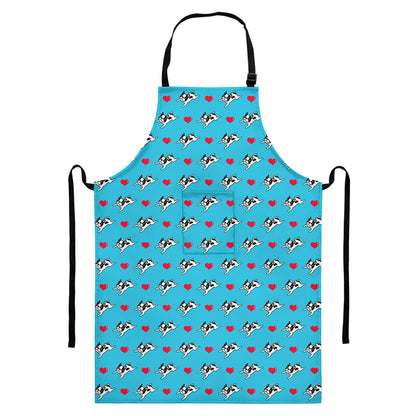 Love French Bulldog Pattern Print Bib Apron With Pocket