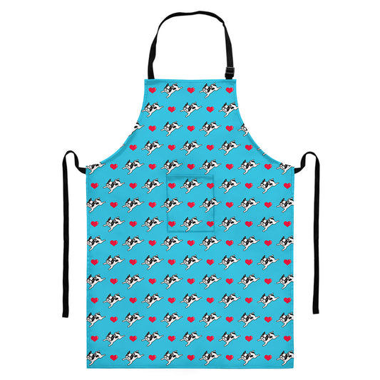 Love French Bulldog Pattern Print Bib Apron With Pocket