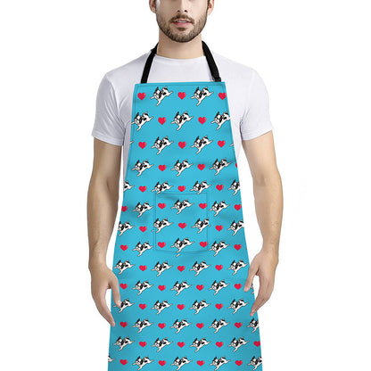Love French Bulldog Pattern Print Bib Apron With Pocket