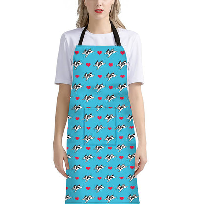 Love French Bulldog Pattern Print Bib Apron With Pocket