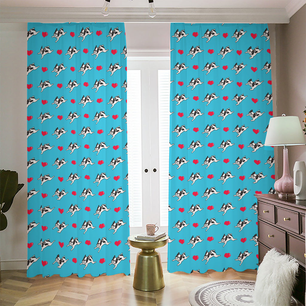 Love French Bulldog Pattern Print Blackout Pencil Pleat Curtains