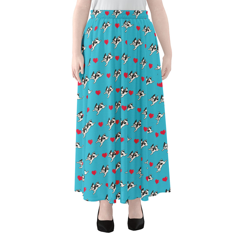 Love French Bulldog Pattern Print Chiffon Maxi Skirt