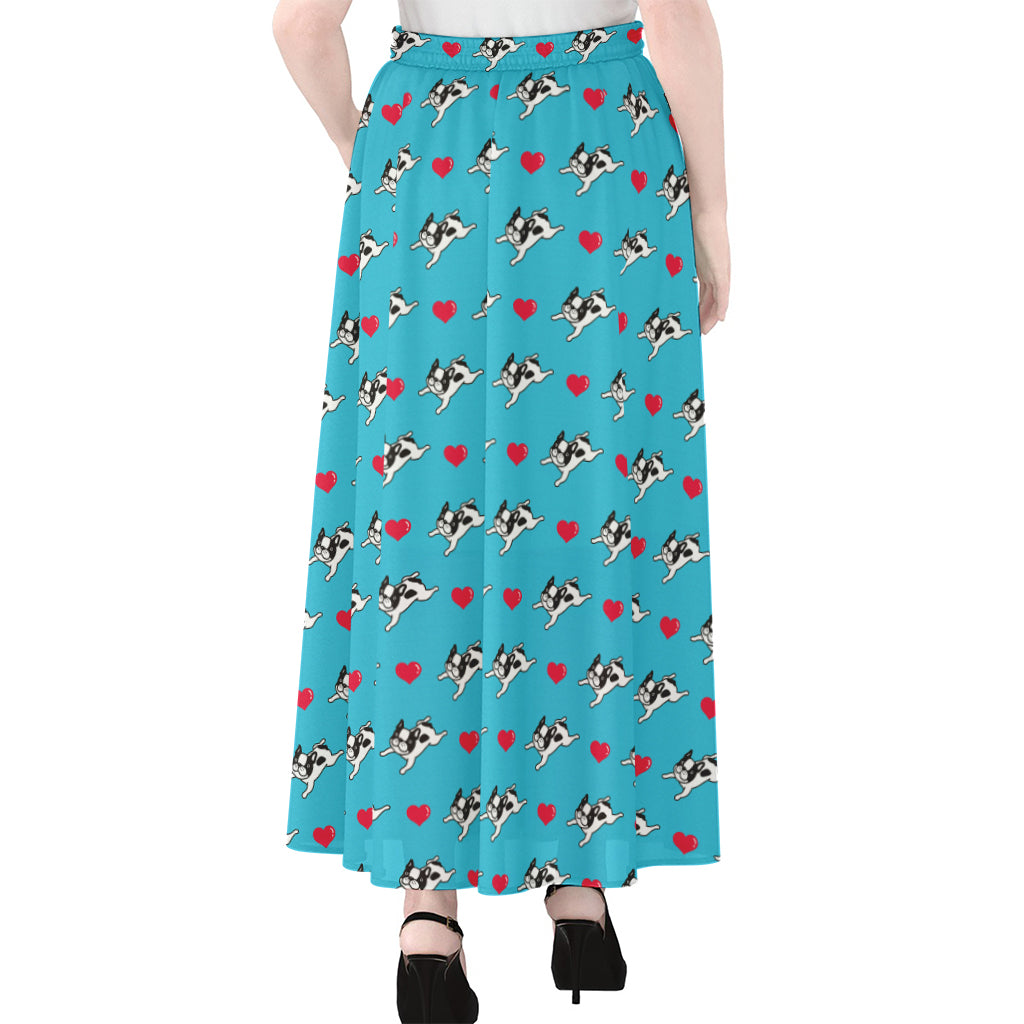 Love French Bulldog Pattern Print Chiffon Maxi Skirt