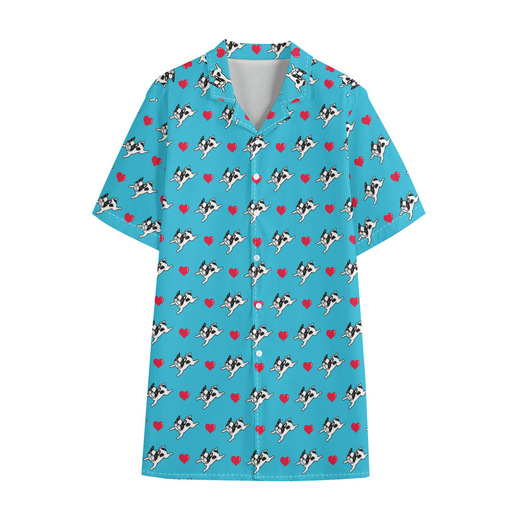 Love French Bulldog Pattern Print Cotton Hawaiian Shirt