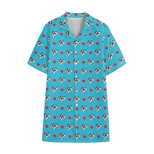 Love French Bulldog Pattern Print Cotton Hawaiian Shirt