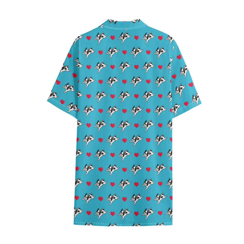 Love French Bulldog Pattern Print Cotton Hawaiian Shirt
