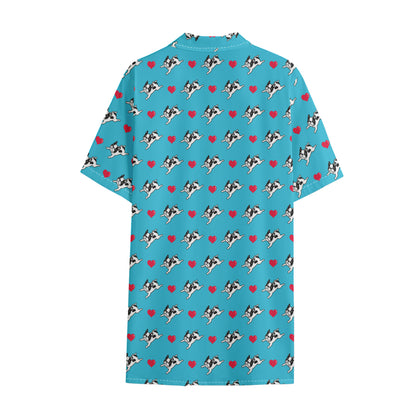 Love French Bulldog Pattern Print Cotton Hawaiian Shirt