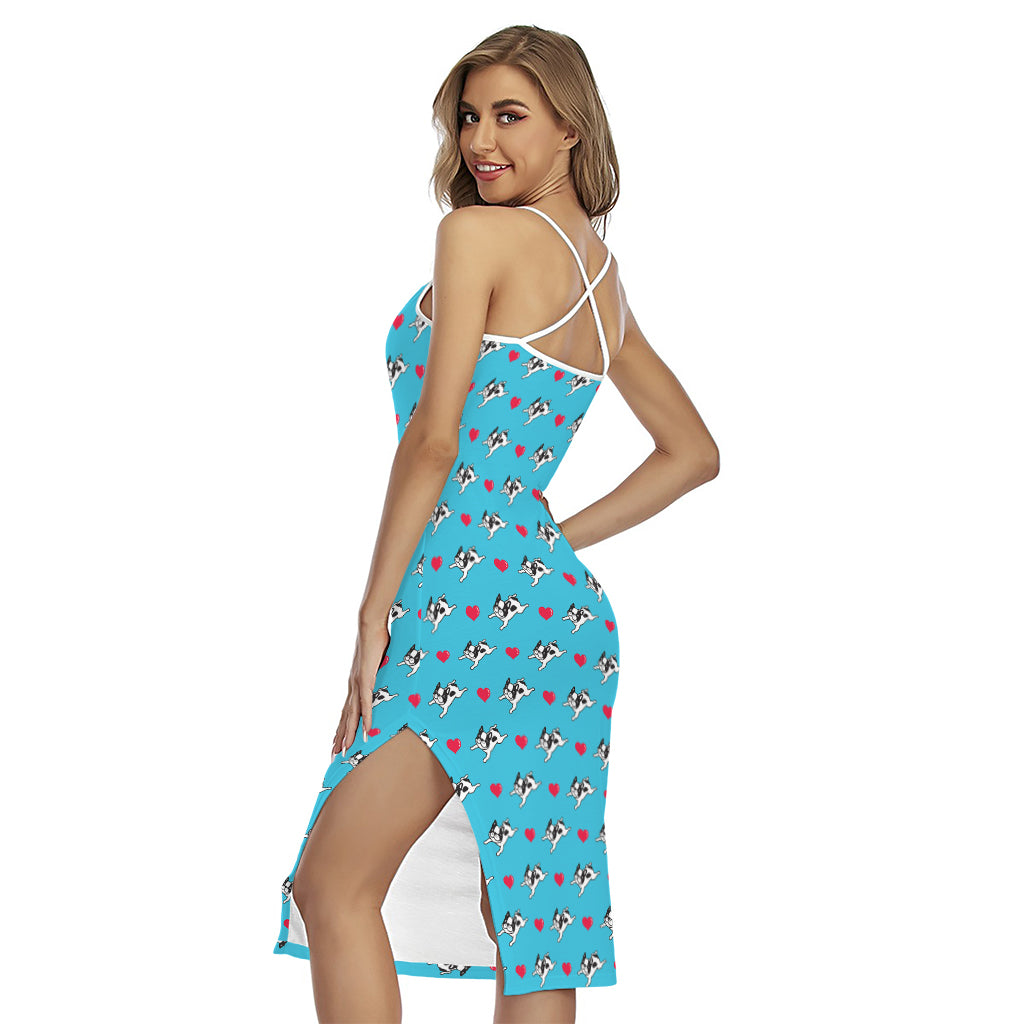 Love French Bulldog Pattern Print Cross Back Cami Dress