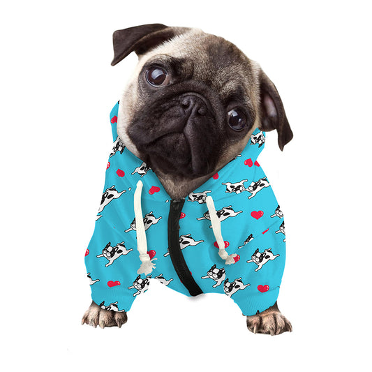 Love French Bulldog Pattern Print Dog Zip Up Hoodie