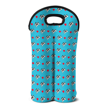 Love French Bulldog Pattern Print Double Neoprene Wine Tote
