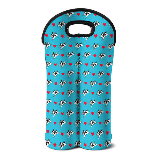 Love French Bulldog Pattern Print Double Neoprene Wine Tote