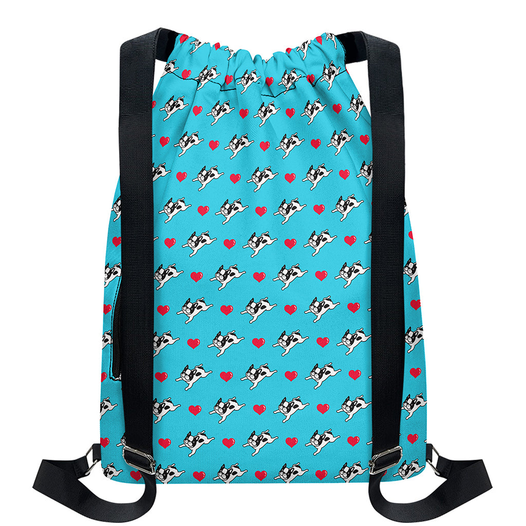 Love French Bulldog Pattern Print Drawstring Backpack