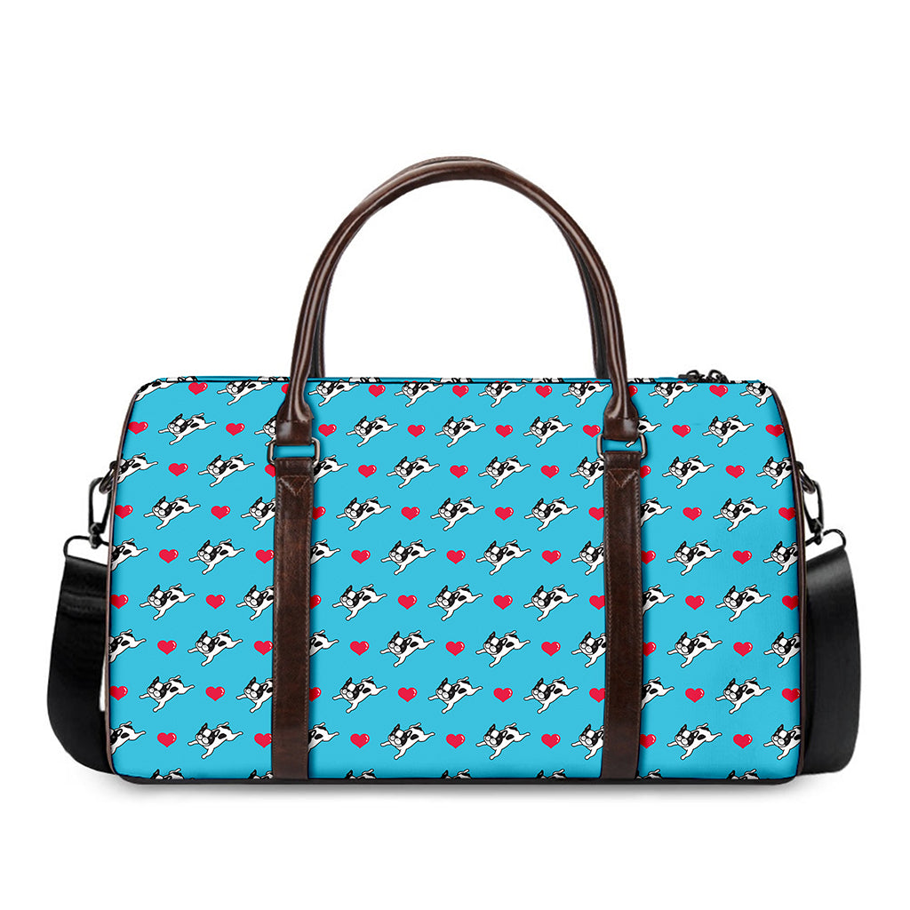 Love French Bulldog Pattern Print Duffle Bag