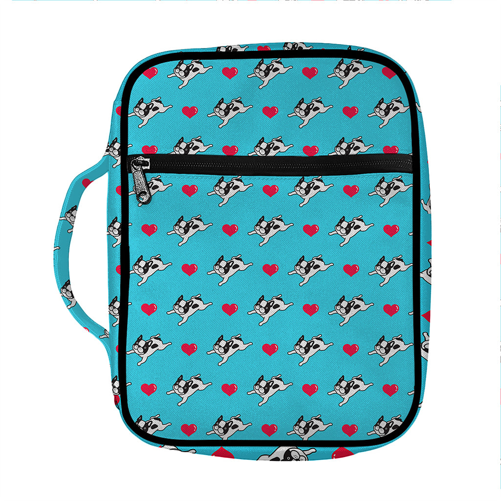 Love French Bulldog Pattern Print Front Pocket Bible Bag