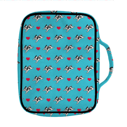 Love French Bulldog Pattern Print Front Pocket Bible Bag