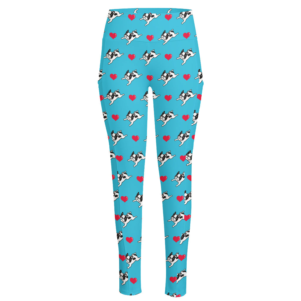 Love French Bulldog Pattern Print High-Waisted Pocket Leggings