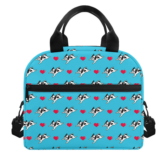 Love French Bulldog Pattern Print Insulated Lunch Bag