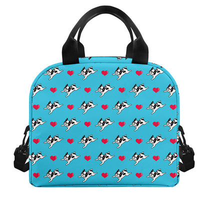 Love French Bulldog Pattern Print Insulated Lunch Bag