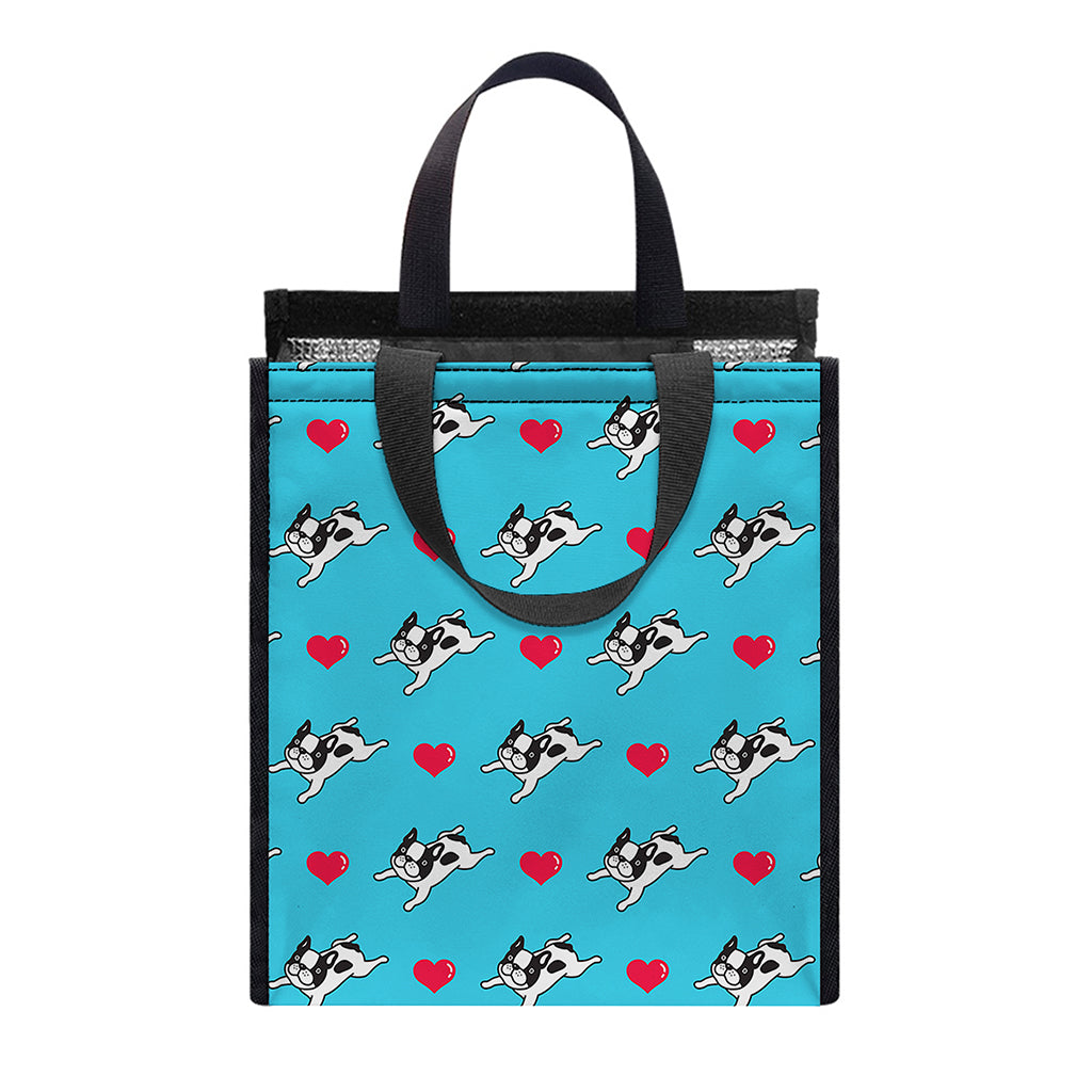 Love French Bulldog Pattern Print Insulated Lunch Tote