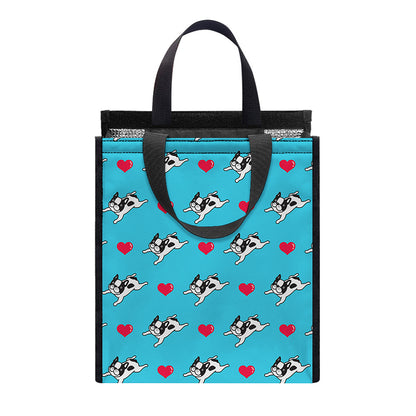 Love French Bulldog Pattern Print Insulated Lunch Tote