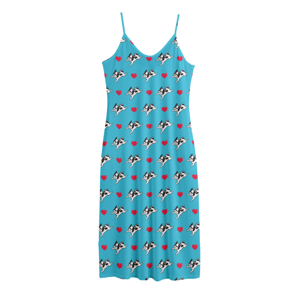 Love French Bulldog Pattern Print Jersey Midi Cami Dress