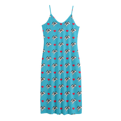 Love French Bulldog Pattern Print Jersey Midi Cami Dress
