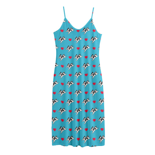 Love French Bulldog Pattern Print Jersey Midi Cami Dress