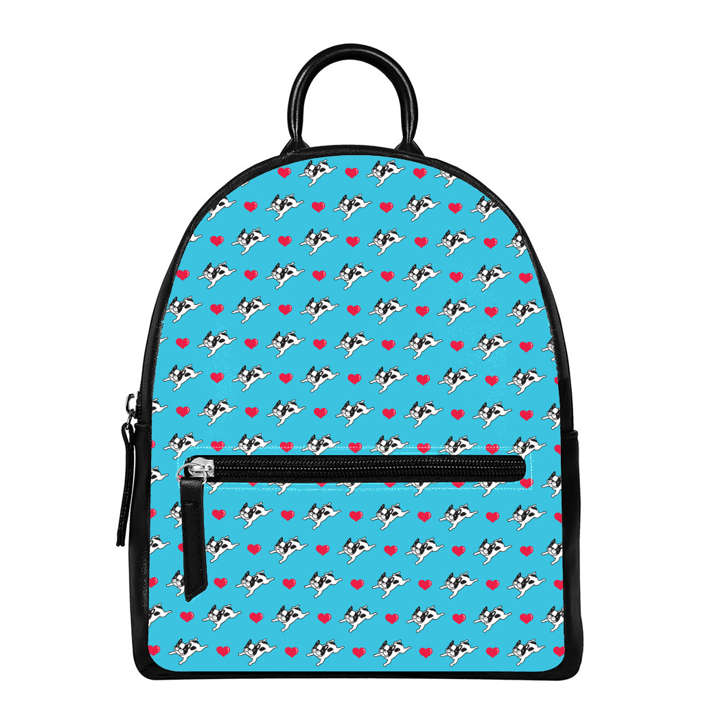 Love French Bulldog Pattern Print Leather Backpack