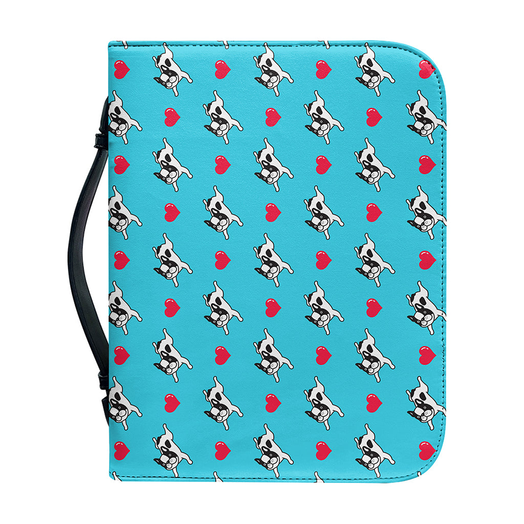 Love French Bulldog Pattern Print Leather Bible Cover